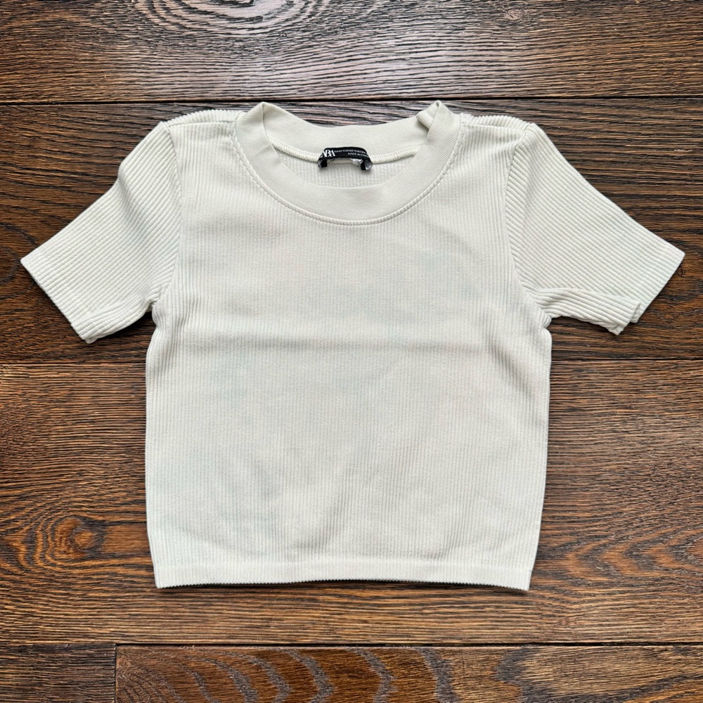 Cream Ribbed Zara T-Shirt